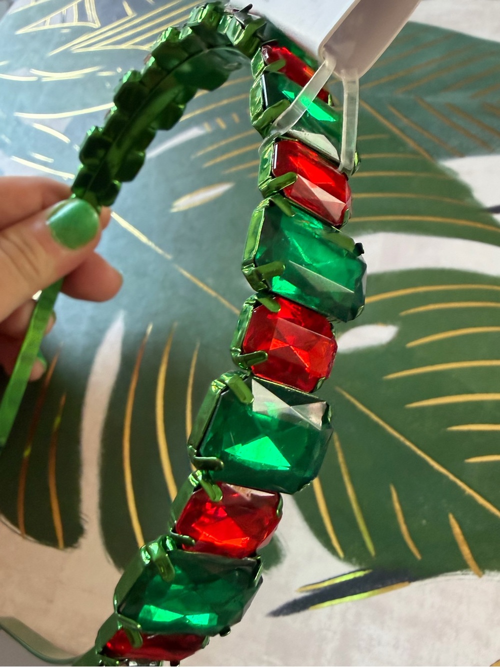 Claire’s Christmas Red & Green Rhinestone Gem Headband NWT Holiday